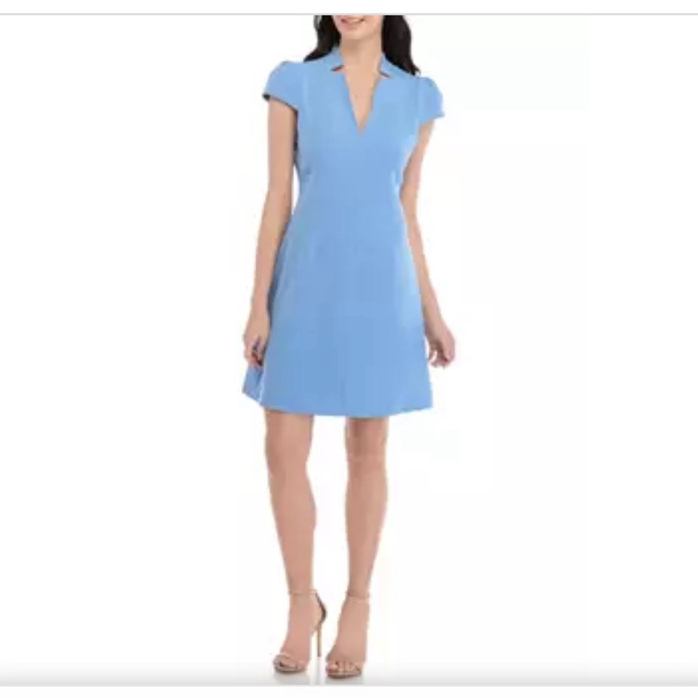 Vince Camuto Size 4 Women's Notch Collar Crepe A-Line Dress Blue